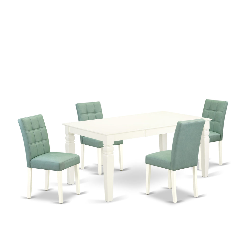 East West Furniture WEAS5-WHI-43 5 Piece Table Set contain A Modern Table and 4 Willow Green Faux Leather Dining Room Chairs, Linen White