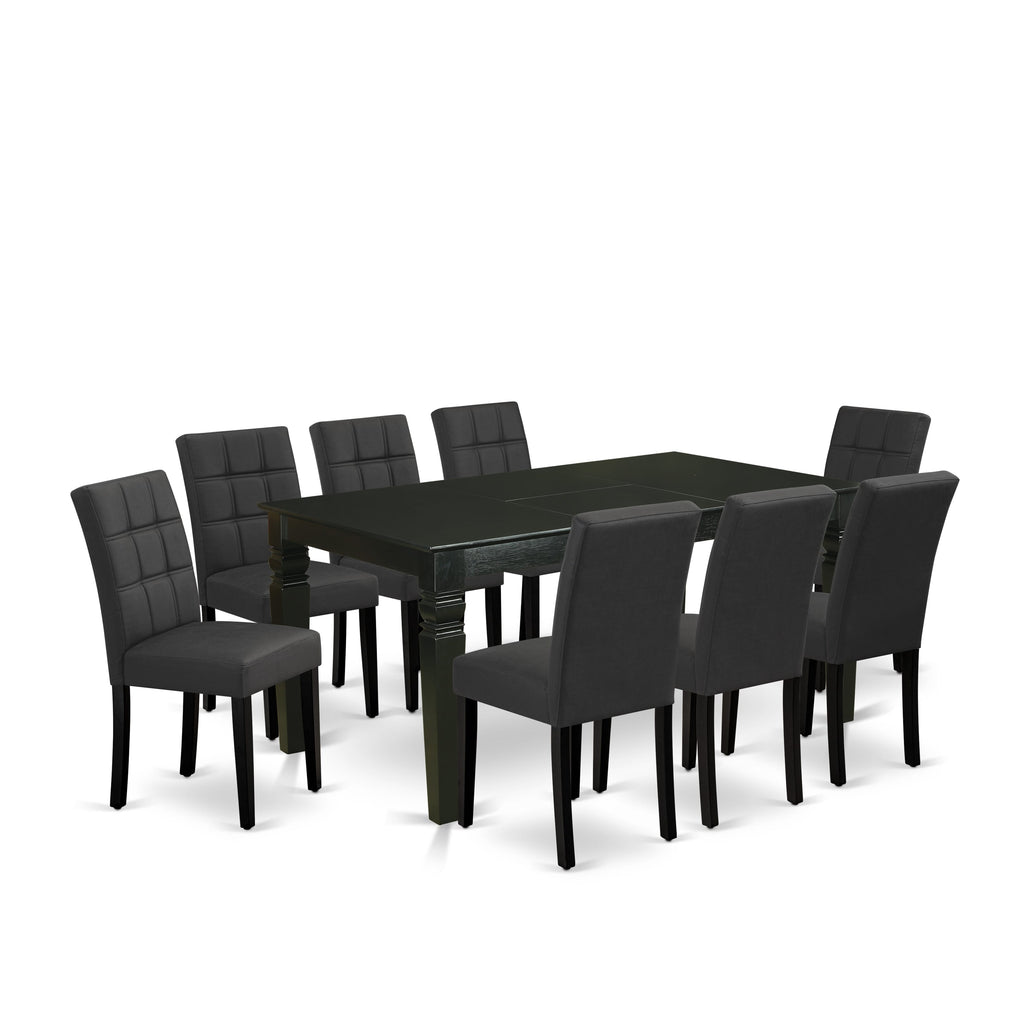 East West Furniture WEAS9-BLK-12 9 Piece Dining Table Set Includes A Wood Table and 8 Dark Gray Faux Leather Dinner Chairs with Stylish Back- Black Finish