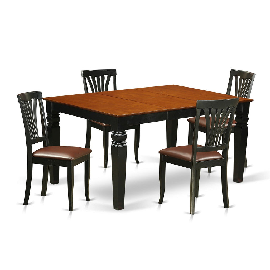 East West Furniture WEAV5-BCH-LC 5 Piece Dinette Set Includes a Rectangle Dining Room Table with Butterfly Leaf and 4 Faux Leather Upholstered Dining Chairs, 42x60 Inch, Black & Cherry