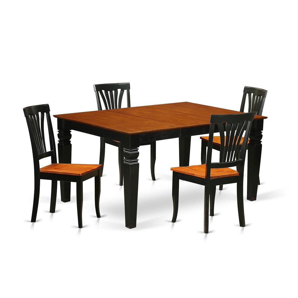 East West Furniture WEAV5-BCH-W 5 Piece Dining Table Set for 4 Includes a Rectangle Kitchen Table with Butterfly Leaf and 4 Dining Room Chairs, 42x60 Inch, Black & Cherry
