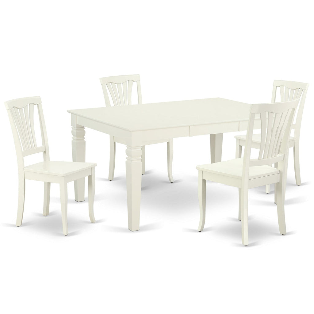 East West Furniture WEAV5-LWH-W 5 Piece Dining Table Set for 4 Includes a Rectangle Kitchen Table with Butterfly Leaf and 4 Kitchen Dining Chairs, 42x60 Inch, Linen White