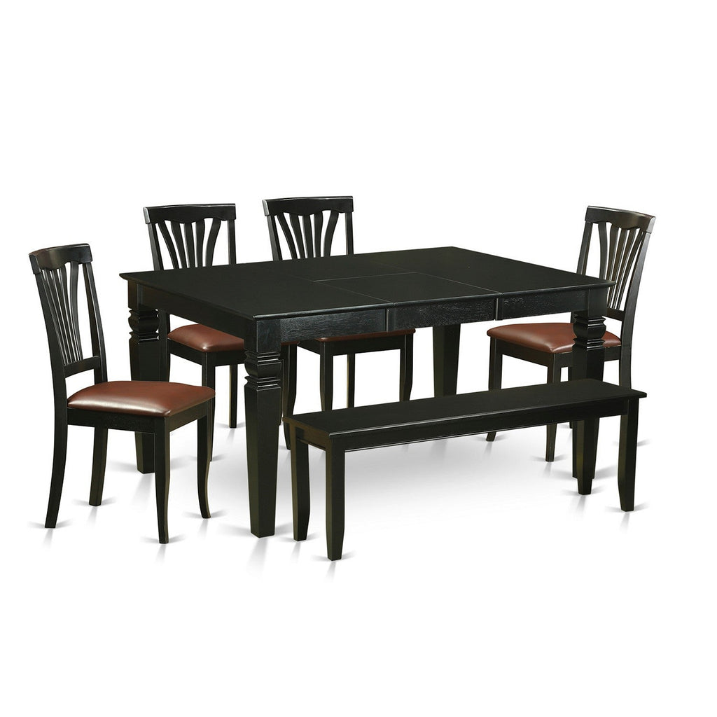 East West Furniture WEAV6D-BLK-LC 6 Piece Modern Dining Table Set Contains a Rectangle Wooden Table with Butterfly Leaf and 4 Faux Leather Dining Chairs with a Bench, 42x60 Inch, Black