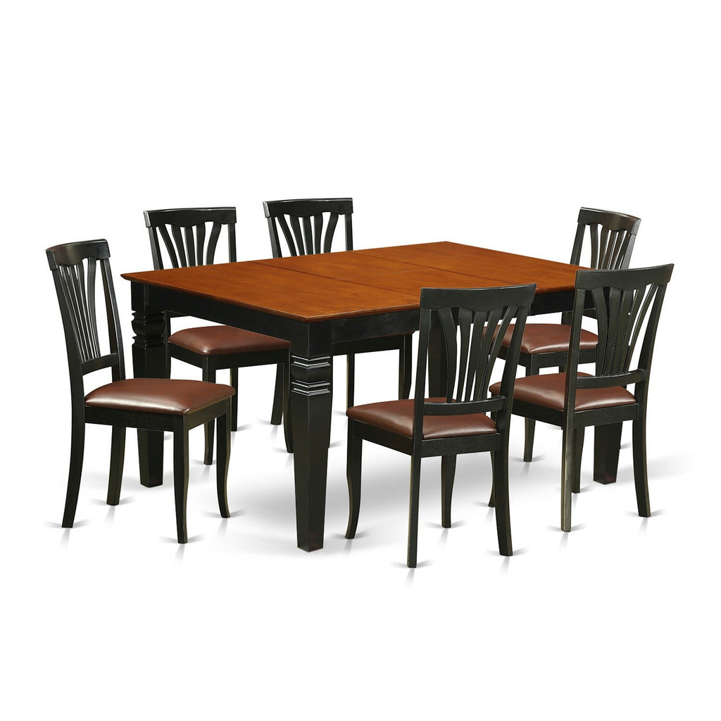 East West Furniture WEAV7-BCH-LC 7 Piece Kitchen Table & Chairs Set Consist of a Rectangle Dining Table with Butterfly Leaf and 6 Faux Leather Dining Room Chairs, 42x60 Inch, Black & Cherry