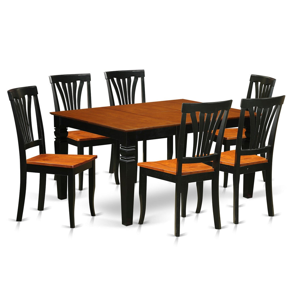 East West Furniture WEAV7-BCH-W 7 Piece Modern Dining Table Set Consist of a Rectangle Wooden Table with Butterfly Leaf and 6 Dining Chairs, 42x60 Inch, Black & Cherry
