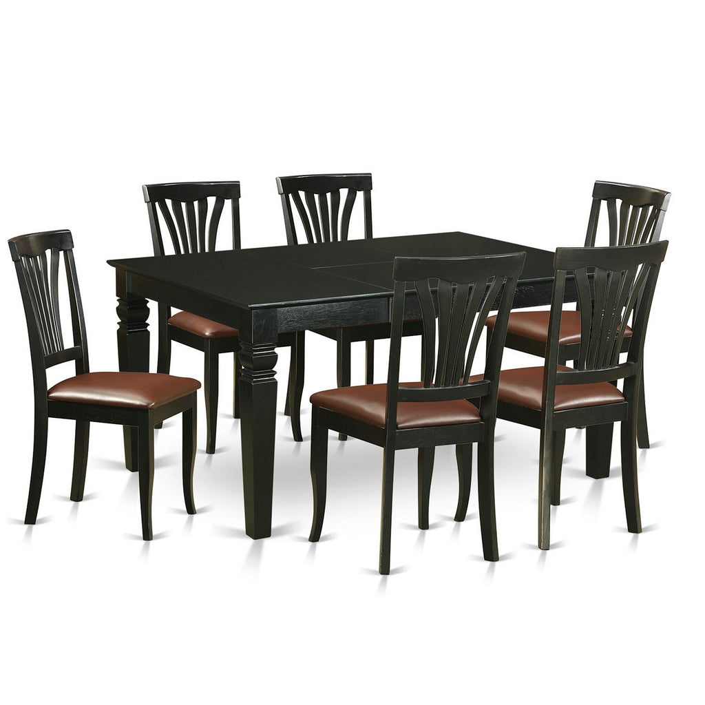 East West Furniture WEAV7-BLK-LC 7 Piece Kitchen Table Set Consist of a Rectangle Dining Table with Butterfly Leaf and 6 Faux Leather Dining Room Chairs, 42x60 Inch, Black