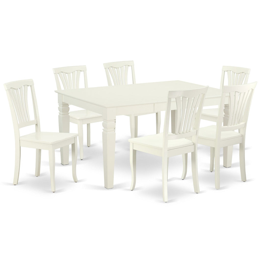 East West Furniture WEAV7-LWH-W 7 Piece Dining Set Consist of a Rectangle Dining Room Table with Butterfly Leaf and 6 Wood Seat Chairs, 42x60 Inch, Linen White