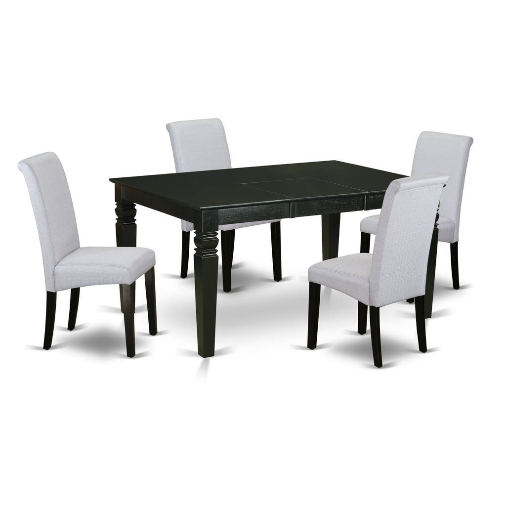 East West Furniture WEBA5-BLK-05 5 Piece Modern Dining Table Set Includes a Rectangle Wooden Table with Butterfly Leaf and 4 Grey Linen Fabric Parsons Dining Chairs, 42x60 Inch, Black
