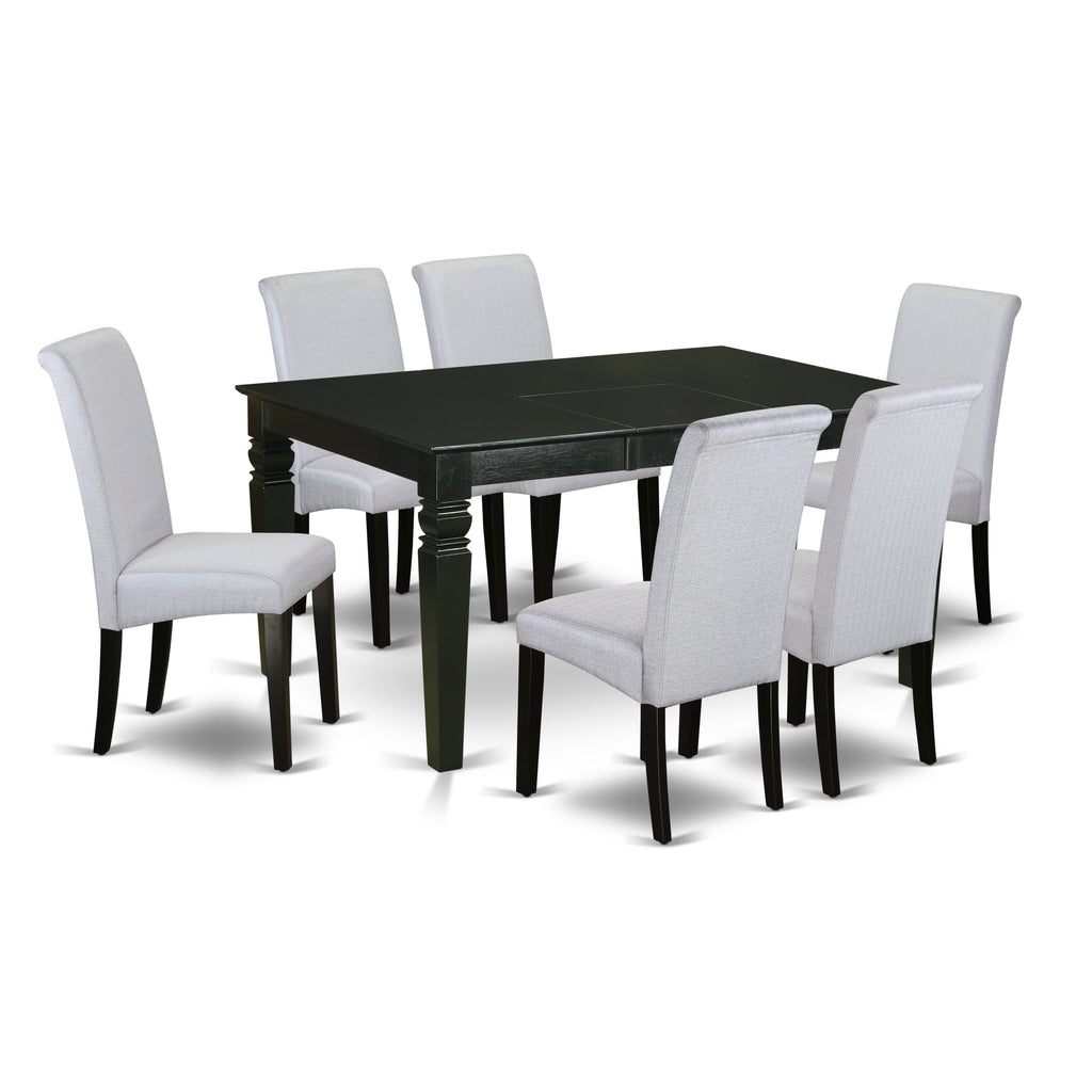East West Furniture WEBA7-BLK-05 7 Piece Dinette Set Consist of a Rectangle Dining Room Table with Butterfly Leaf and 6 Grey Linen Fabric Upholstered Chairs, 42x60 Inch, Black