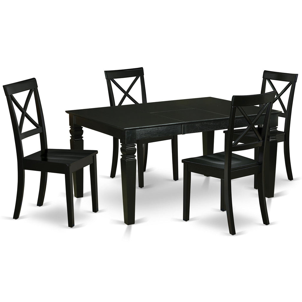 East West Furniture WEBO5-BLK-W 5 Piece Dining Room Table Set Includes a Rectangle Kitchen Table with Butterfly Leaf and 4 Dining Chairs, 42x60 Inch, Black