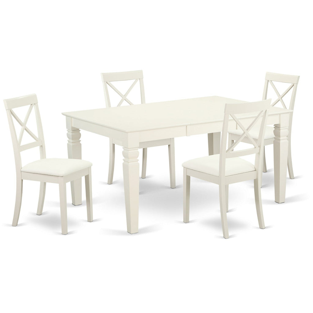 East West Furniture WEBO5-LWH-LC 5 Piece Dining Set Includes a Rectangle Dining Room Table with Butterfly Leaf and 4 Faux Leather Upholstered Kitchen Chairs, 42x60 Inch, Linen White