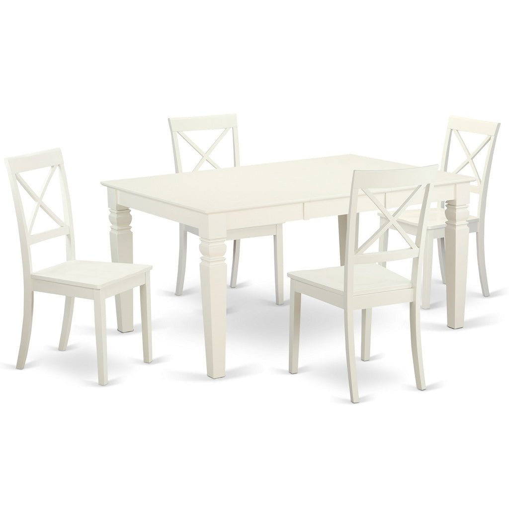 East West Furniture WEBO5-LWH-W 5 Piece Dinette Set for 4 Includes a Rectangle Dining Room Table with Butterfly Leaf and 4 Dining Chairs, 42x60 Inch, Linen White