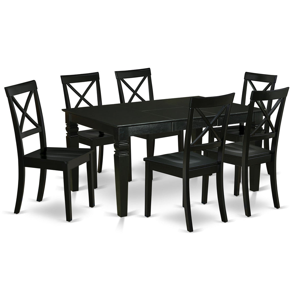 East West Furniture WEBO7-BLK-W 7 Piece Dining Room Table Set Consist of a Rectangle Kitchen Table with Butterfly Leaf and 6 Dining Chairs, 42x60 Inch, Black