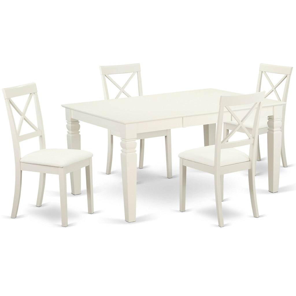 East West Furniture WEBO7-LWH-LC 7 Piece Dining Table Set Consist of a Rectangle Dinner Table with Butterfly Leaf and 6 Faux Leather Dining Room Chairs, 42x60 Inch, Linen White