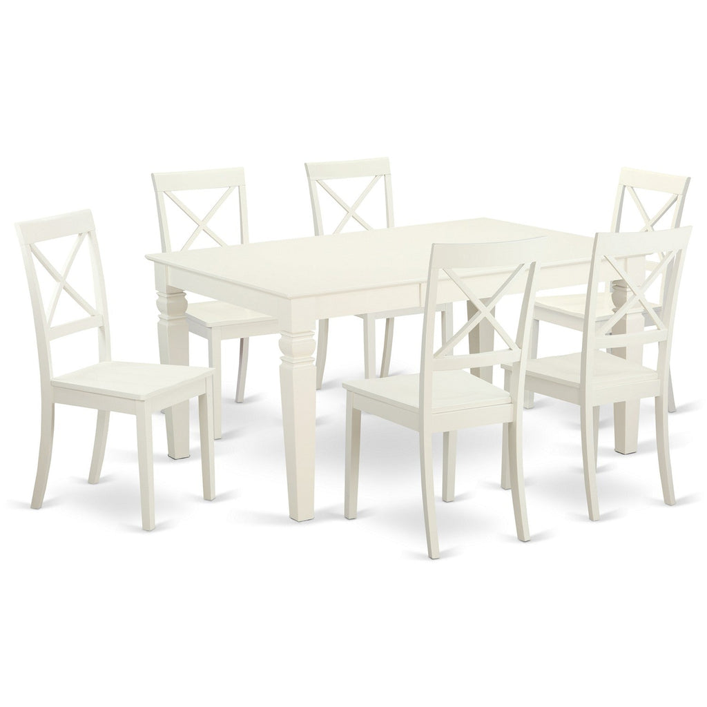 East West Furniture WEBO7-LWH-W 7 Piece Kitchen Table Set Consist of a Rectangle Dining Table with Butterfly Leaf and 6 Dining Room Chairs, 42x60 Inch, Linen White