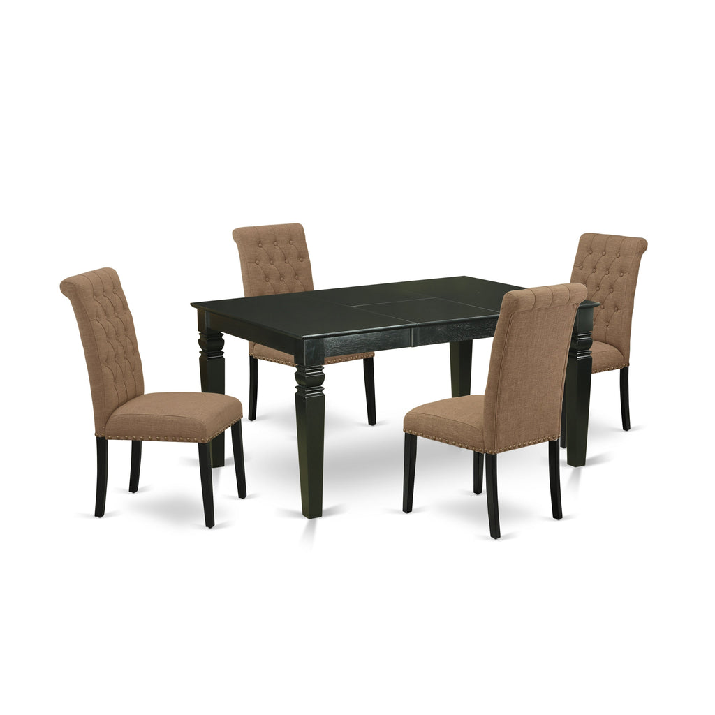 East West Furniture WEBR5-BLK-17 5 Piece Modern Dining Table Set Includes a Rectangle Wooden Table with Butterfly Leaf and 4 Light Sable Linen Fabric Parson Chairs, 42x60 Inch, Black