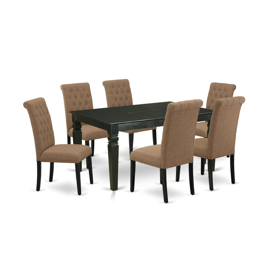 East West Furniture WEBR7-BLK-17 7 Piece Dining Set Consist of a Rectangle Dining Room Table with Butterfly Leaf and 6 Light Sable Linen Fabric Parsons Chairs, 42x60 Inch, Black