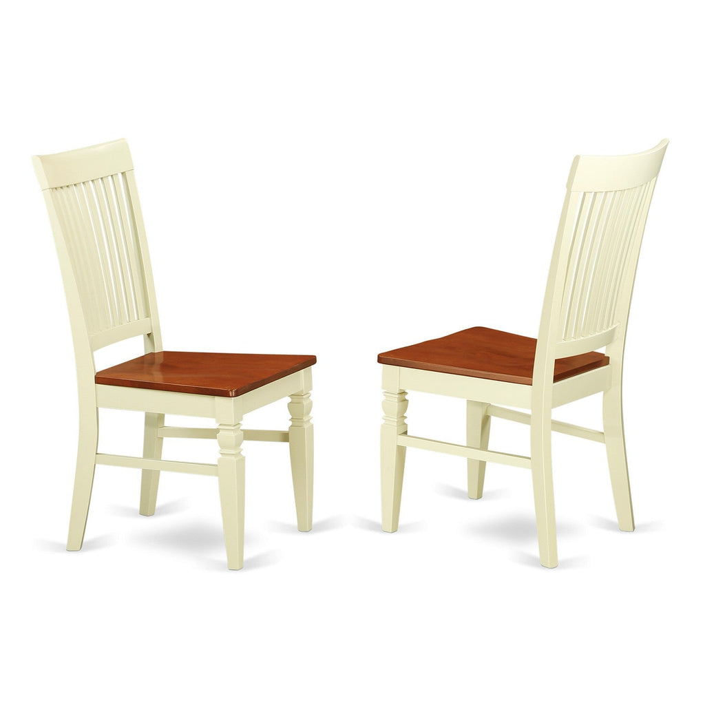 East West Furniture WEC-BMK-W Weston Kitchen Dining Chairs - Slat Back Wood Seat Chairs, Set of 2, Buttermilk & Cherry