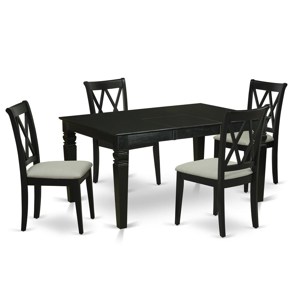East West Furniture WECL5-BLK-C 5 Piece Dining Room Table Set Includes a Rectangle Kitchen Table with Butterfly Leaf and 4 Linen Fabric Upholstered Dining Chairs, 42x60 Inch, Black