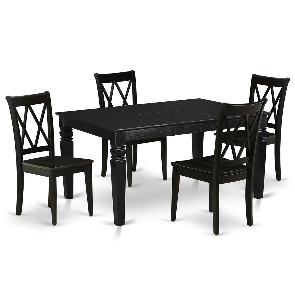 East West Furniture WECL5-BLK-W 5 Piece Kitchen Table Set for 4 Includes a Rectangle Dining Room Table with Butterfly Leaf and 4 Dining Chairs, 42x60 Inch, Black