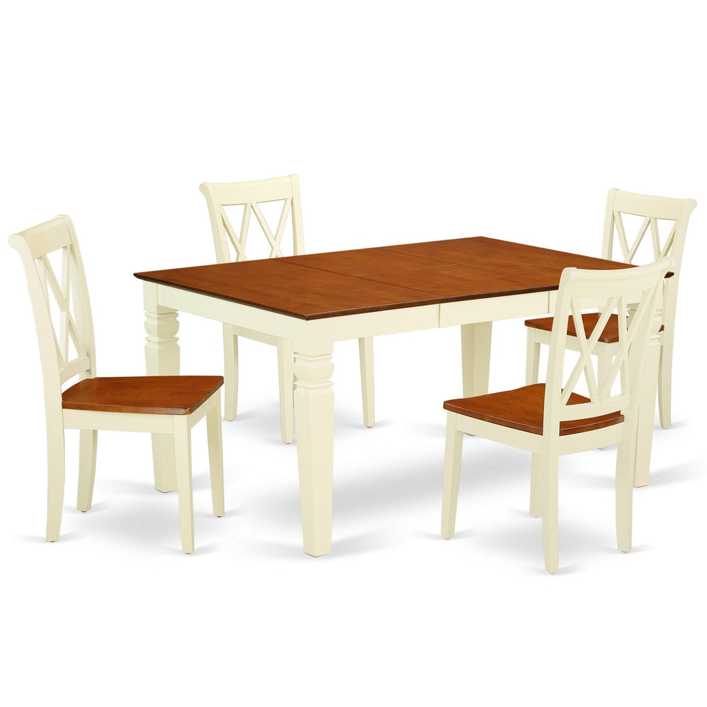 East West Furniture WECL5-BMK-W 5 Piece Modern Dining Table Set Includes a Rectangle Wooden Table with Butterfly Leaf and 4 Kitchen Dining Chairs, 42x60 Inch, Buttermilk & Cherry