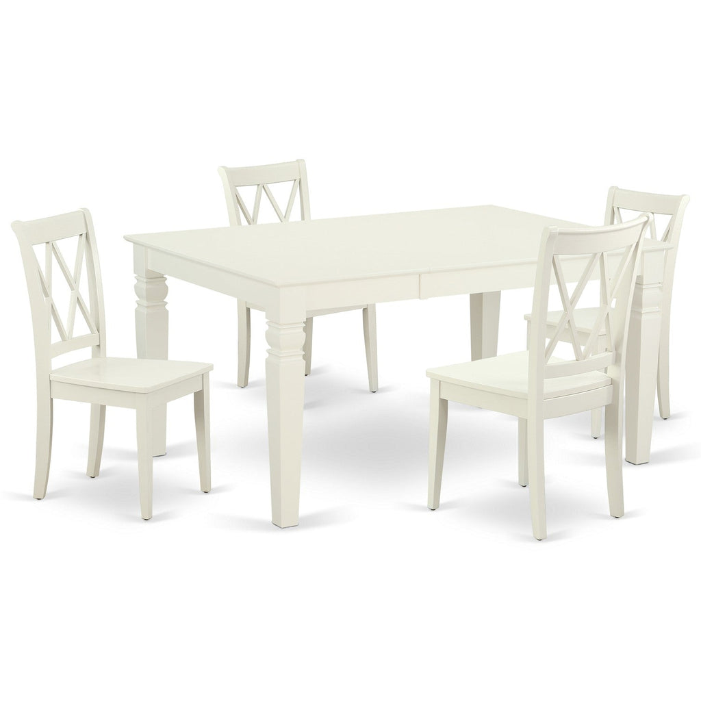 East West Furniture WECL5-LWH-W 5 Piece Dining Room Furniture Set Includes a Rectangle Wooden Table with Butterfly Leaf and 4 Kitchen Dining Chairs, 42x60 Inch, Linen White