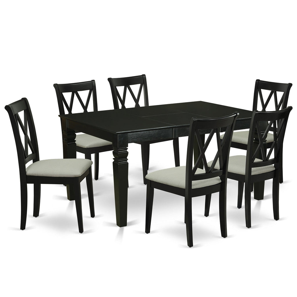 East West Furniture WECL7-BLK-C 7 Piece Dining Table Set Consist of a Rectangle Dining Room Table with Butterfly Leaf and 6 Linen Fabric Upholstered Chairs, 42x60 Inch, Black