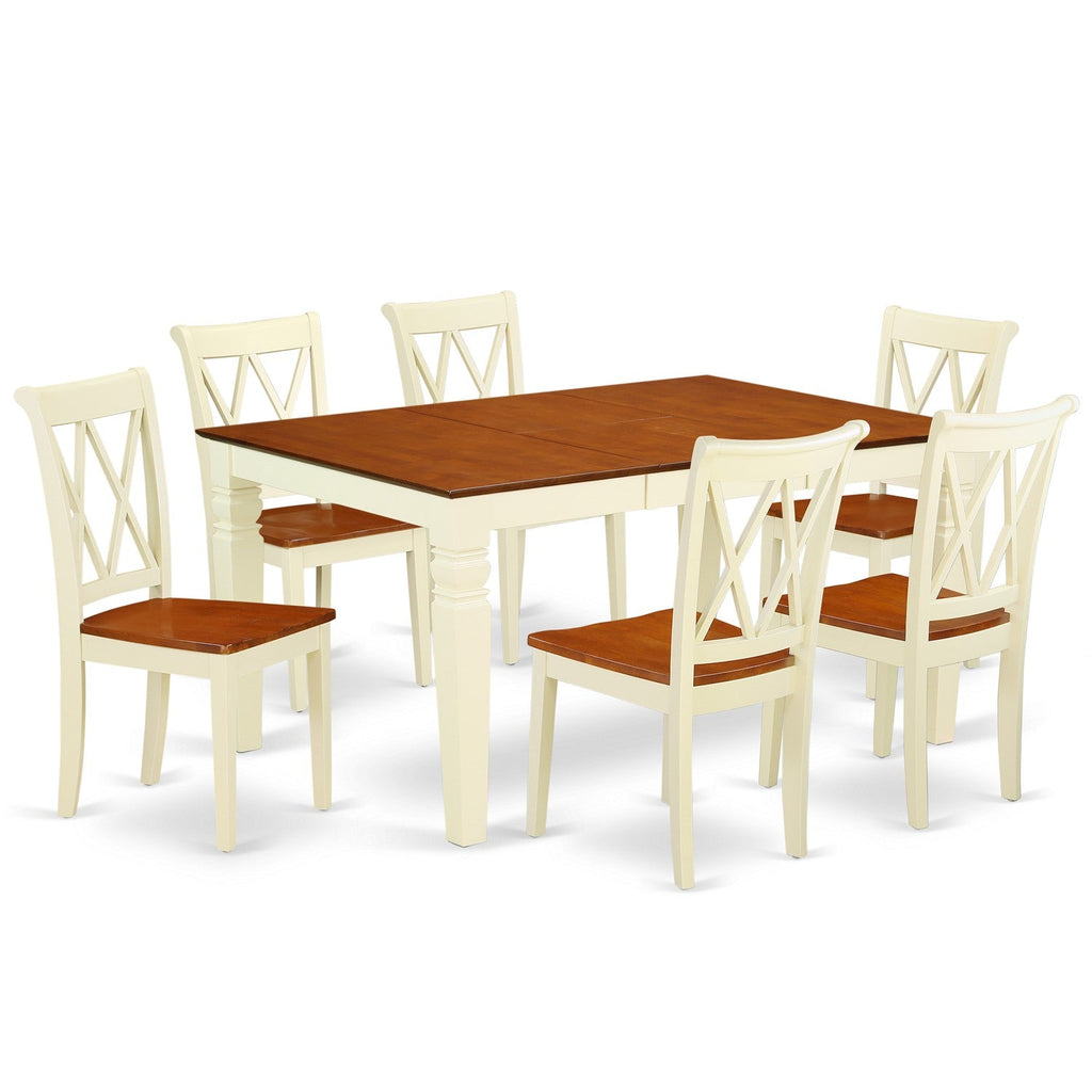 East West Furniture WECL7-BMK-W 7 Piece Dining Room Furniture Set Consist of a Rectangle Kitchen Table with Butterfly Leaf and 6 Dining Chairs, 42x60 Inch, Buttermilk & Cherry