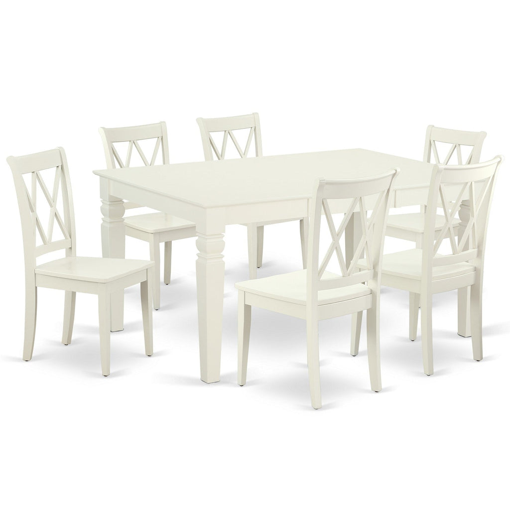 East West Furniture WECL7-LWH-W 7 Piece Dining Room Table Set Consist of a Rectangle Kitchen Table with Butterfly Leaf and 6 Dining Chairs, 42x60 Inch, Linen White