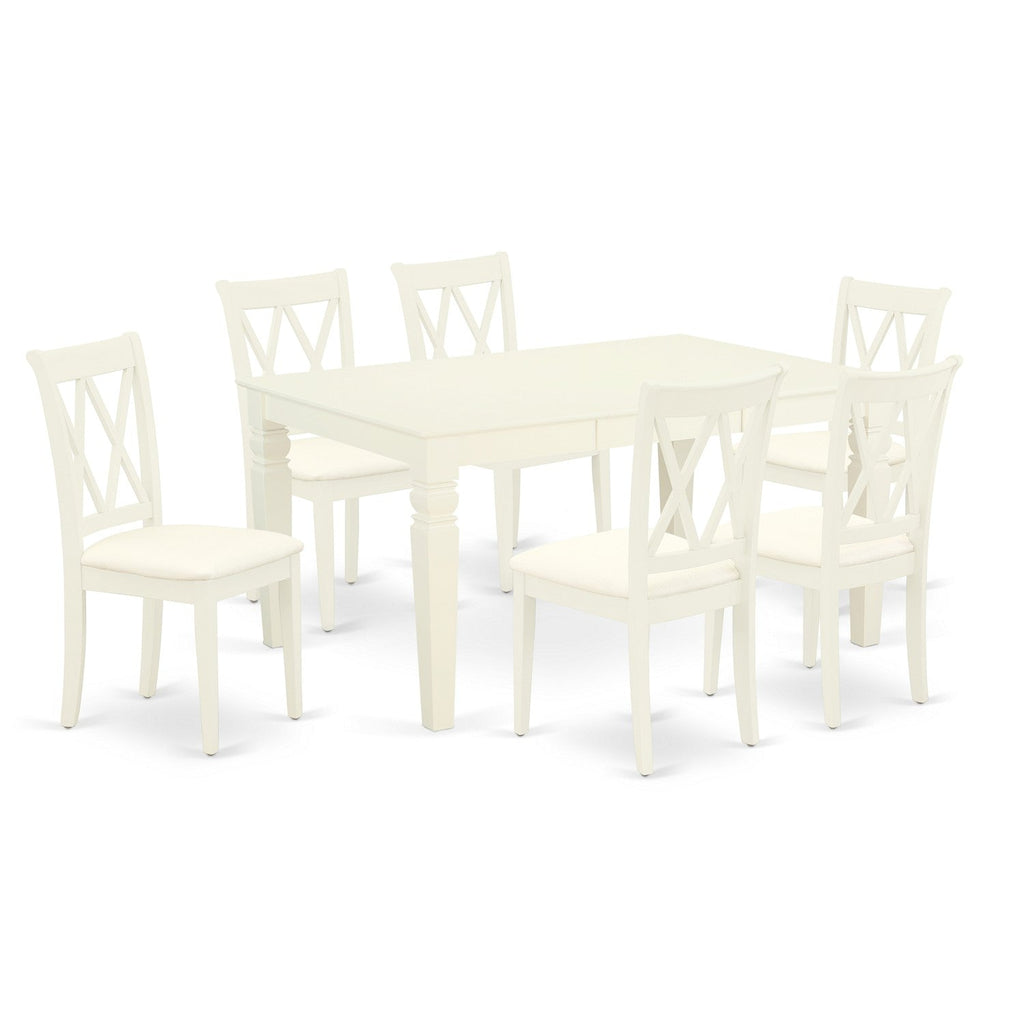 East West Furniture WECL7-WHI-C 7 Piece Kitchen Table & Chairs Set Consist of a Rectangle Butterfly Leaf Dining Table and 6 Linen Fabric Upholstered Chairs, 42x60 Inch, Linen White