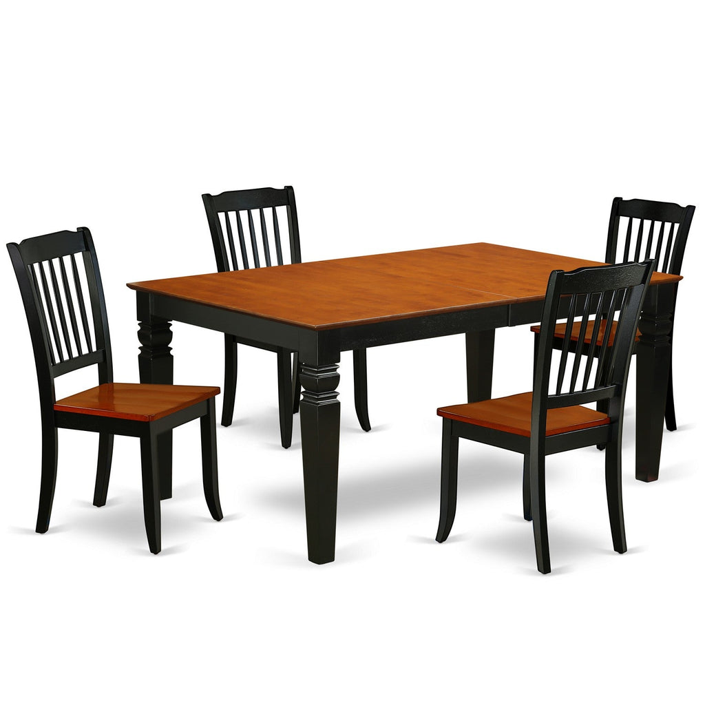 East West Furniture WEDA5-BCH-W 5 Piece Dining Table Set for 4 Includes a Rectangle Kitchen Table with Butterfly Leaf and 4 Kitchen Dining Chairs, 42x60 Inch, Black & Cherry