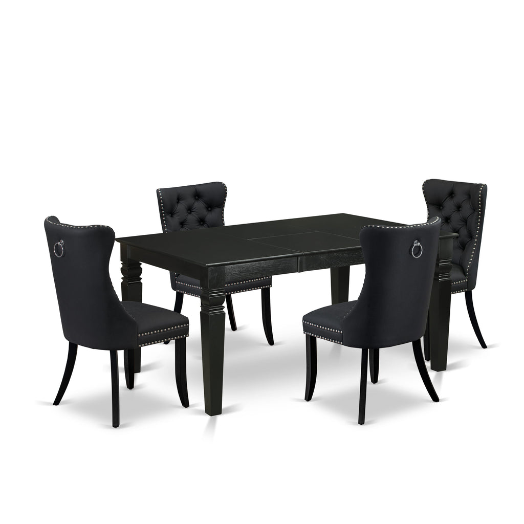 East West Furniture WEDA5-BLK-12 5 Piece Dining Table Set Includes a Rectangle Wooden Table with Butterfly Leaf and 4 Upholstered Chairs, 42x60 Inch, Black