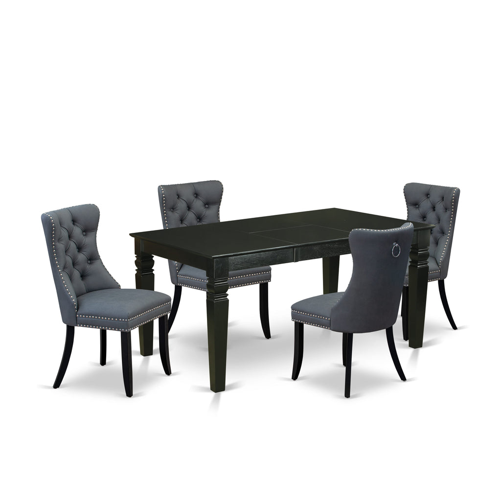 East West Furniture WEDA5-BLK-13 5 Piece Dining Table Set Includes a Rectangle Wooden Table with Butterfly Leaf and 4 Upholstered Chairs, 42x60 Inch, Black