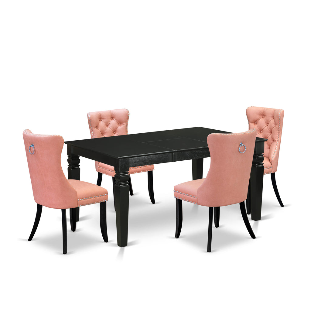 East West Furniture WEDA5-BLK-23 5 Piece Kitchen Table Set Contains a Rectangle Dining Table with Butterfly Leaf and 4 Upholstered Chairs, 42x60 Inch, Black