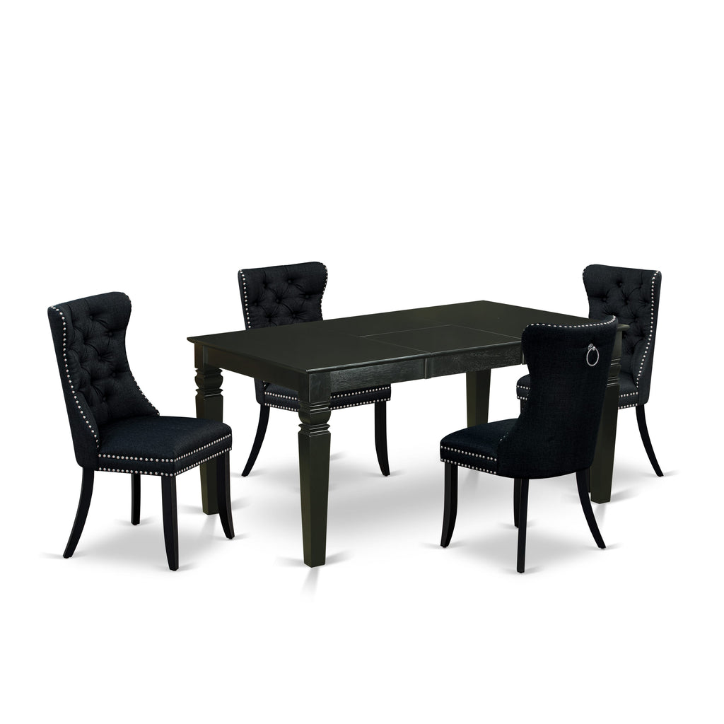 East West Furniture WEDA5-BLK-24 5 Piece Dining Set Consists of a Rectangle Wooden Table with Butterfly Leaf and 4 Upholstered Chairs, 42x60 Inch, Black