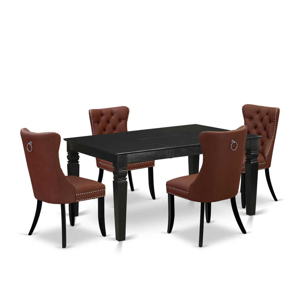 East West Furniture WEDA5-BLK-26 5 Piece Dinette Set Contains a Rectangle Dining Table with Butterfly Leaf and 4 Parson Chairs, 42x60 Inch, Black