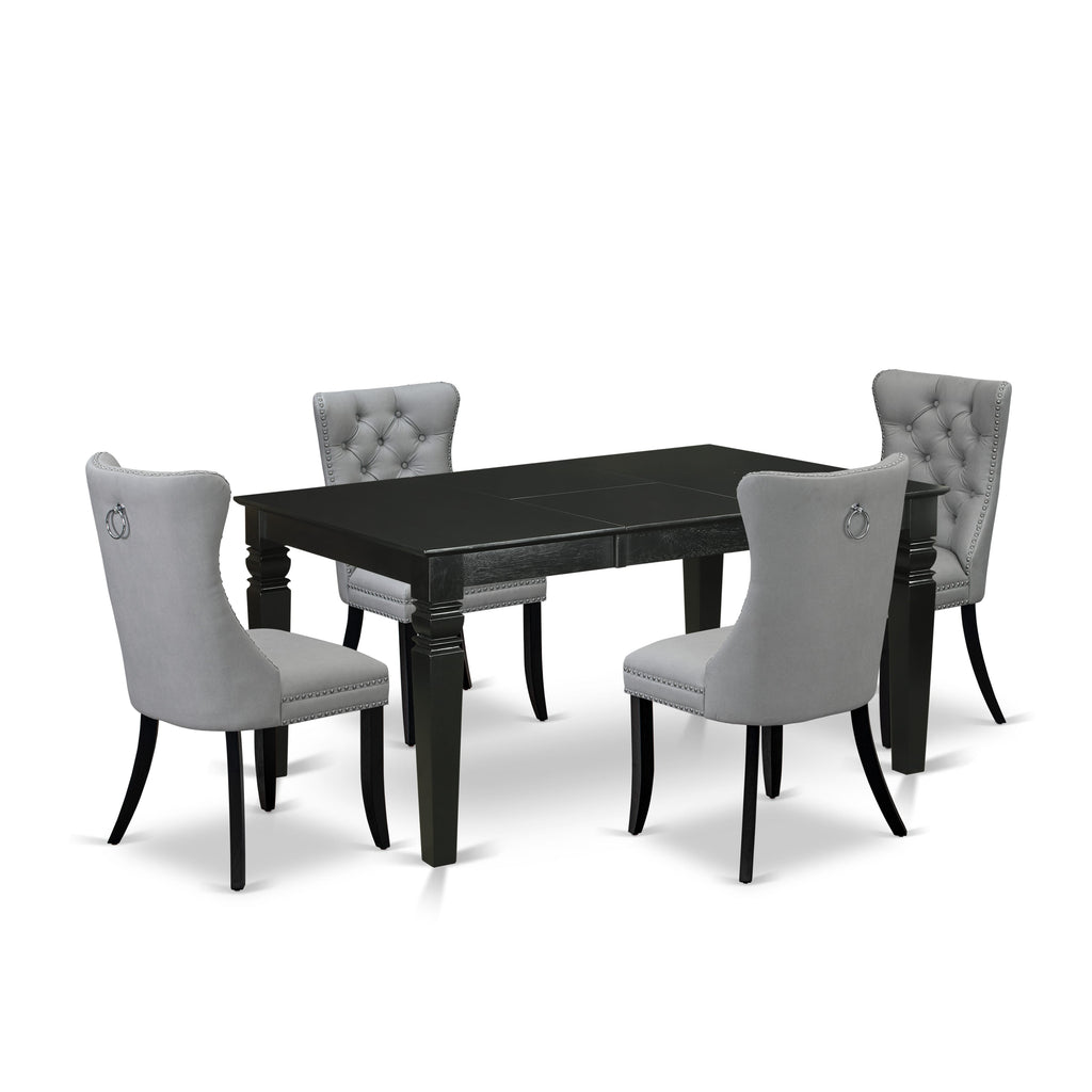 East West Furniture WEDA5-BLK-27 5 Piece Dining Table Set Contains a Rectangle Wooden Table with Butterfly Leaf and 4 Upholstered Chairs, 42x60 Inch, Black