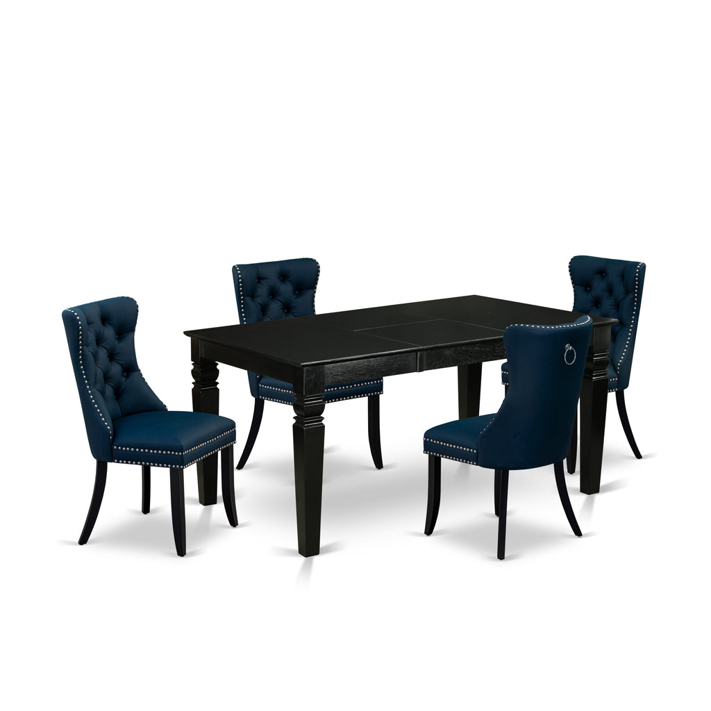 East West Furniture WEDA5-BLK-29 5 Piece Dining Table Set Consists of a Rectangle Wooden Table with Butterfly Leaf and 4 Padded Chairs, 42x60 Inch, Black