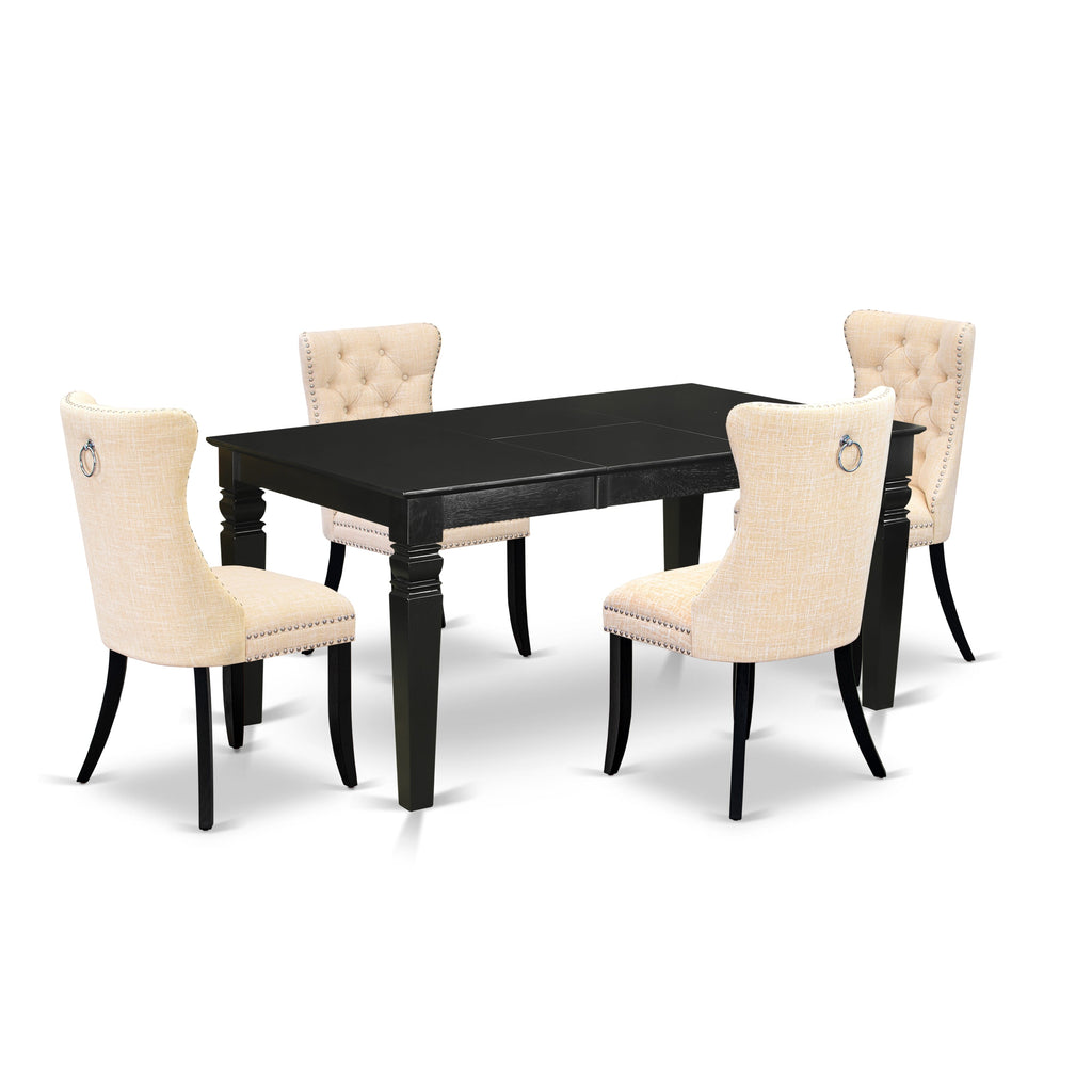 East West Furniture WEDA5-BLK-32 5 Piece Dining Set Consists of a Rectangle Wooden Table with Butterfly Leaf and 4 Upholstered Chairs, 42x60 Inch, Black