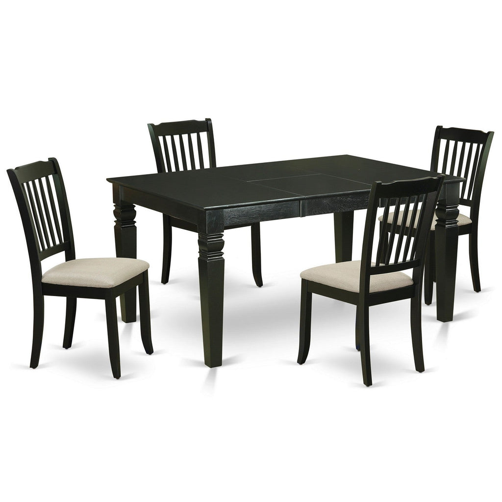 East West Furniture WEDA5-BLK-C 5 Piece Dining Set Includes a Rectangle Dining Room Table with Butterfly Leaf and 4 Linen Fabric Upholstered Chairs, 42x60 Inch, Black