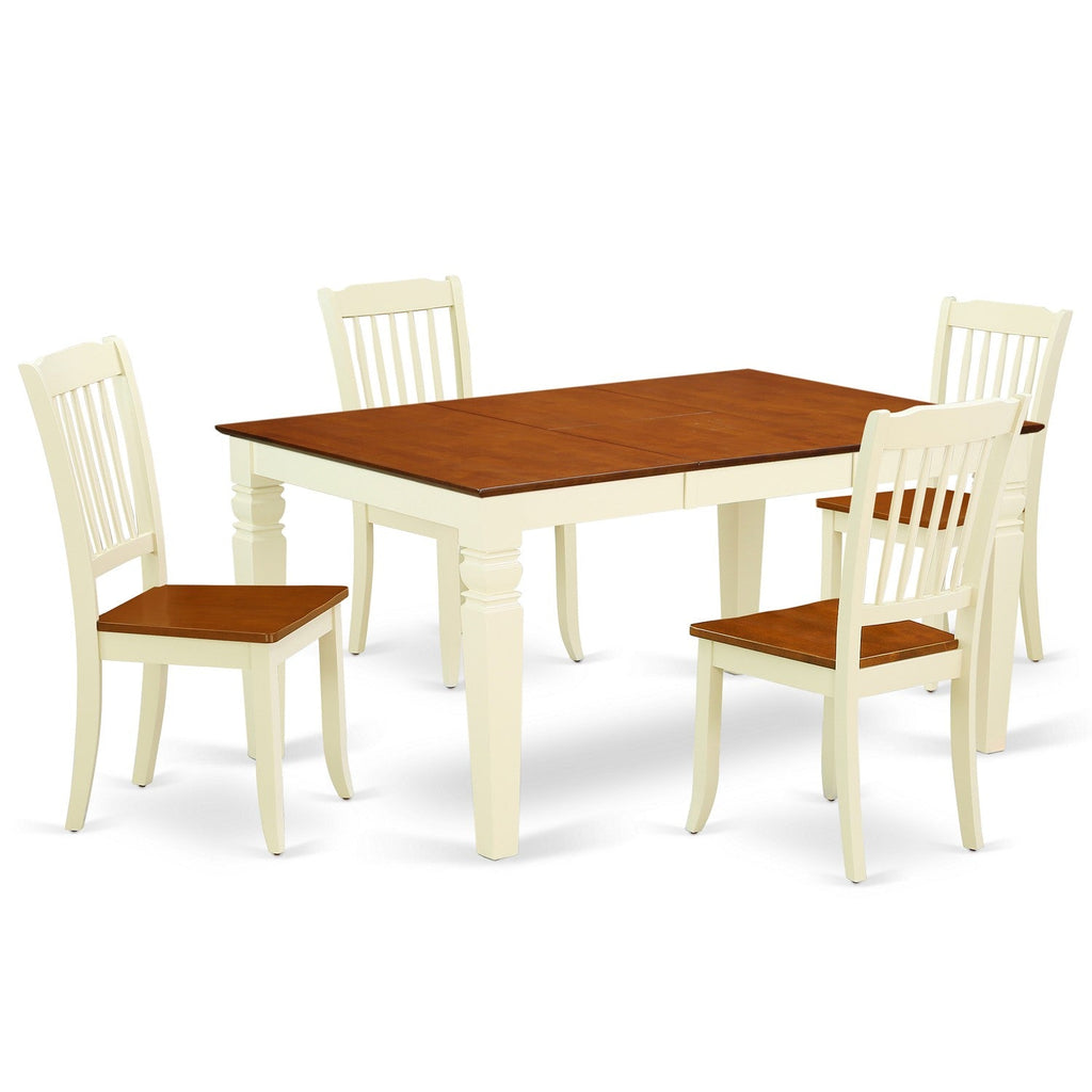 East West Furniture WEDA5-BMK-W 5 Piece Kitchen Table & Chairs Set Includes a Rectangle Dining Room Table with Butterfly Leaf and 4 Dining Chairs, 42x60 Inch, Buttermilk & Cherry