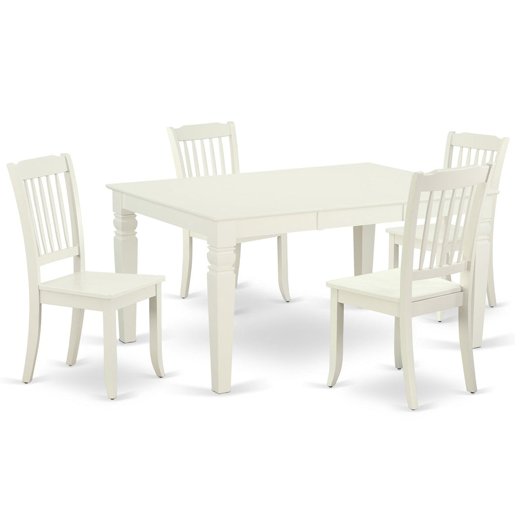 East West Furniture WEDA5-LWH-W 5 Piece Kitchen Table & Chairs Set Includes a Rectangle Dining Room Table with Butterfly Leaf and 4 Solid Wood Seat Chairs, 42x60 Inch, Linen White