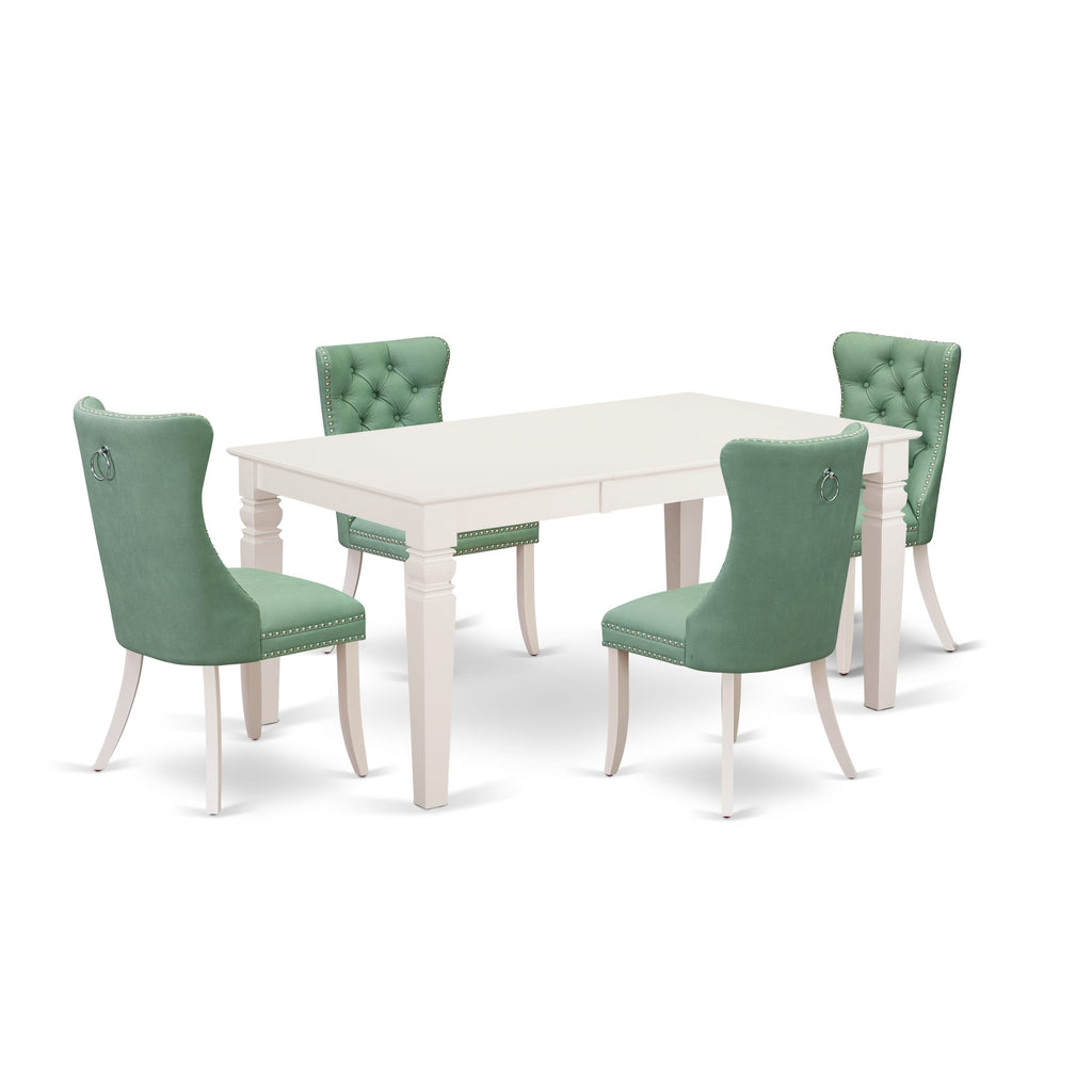 East West Furniture WEDA5-WHI-22 5 Piece Kitchen Table & Chairs Set Consists of a Rectangle Dining Table with Butterfly Leaf and 4 Padded Chairs, 42x60 Inch, linen white