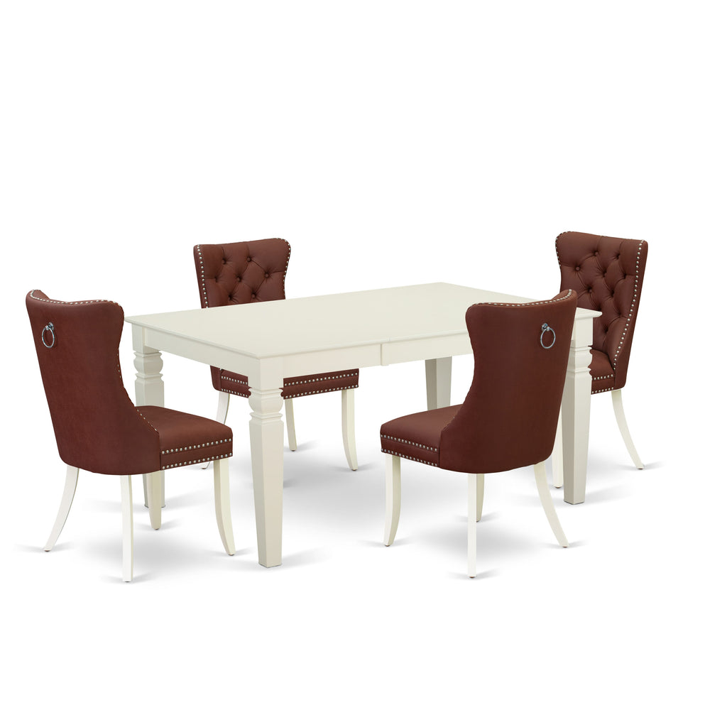 East West Furniture WEDA5-WHI-26 5 Piece Kitchen Table & Chairs Set Consists of a Rectangle Dining Table with Butterfly Leaf and 4 Padded Chairs, 42x60 Inch, linen white