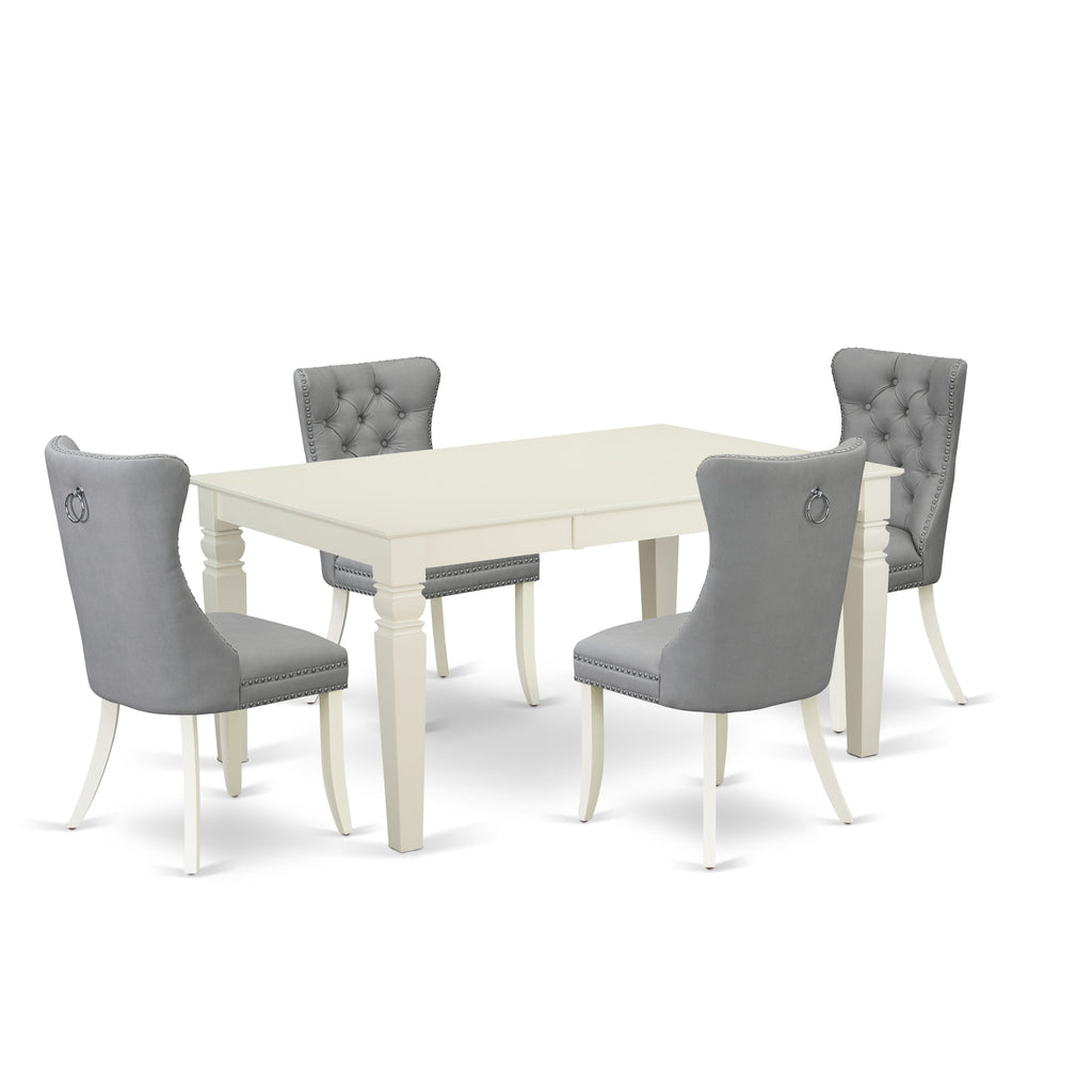 East West Furniture WEDA5-WHI-27 5 Piece Dining Table Set Includes a Rectangle Wooden Table with Butterfly Leaf and 4 Upholstered Chairs, 42x60 Inch, linen white