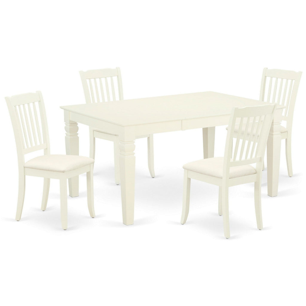 East West Furniture WEDA5-WHI-C 5 Piece Dining Set Includes a Rectangle Dining Room Table with Butterfly Leaf and 4 Linen Fabric Upholstered Chairs, 42x60 Inch, Linen White