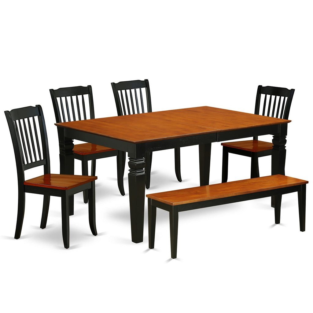East West Furniture WEDA6N-BCH-W 6 Piece Dining Set Contains a Rectangle Dining Room Table with Butterfly Leaf and 4 Kitchen Chairs with a Bench, 42x60 Inch, Black & Cherry