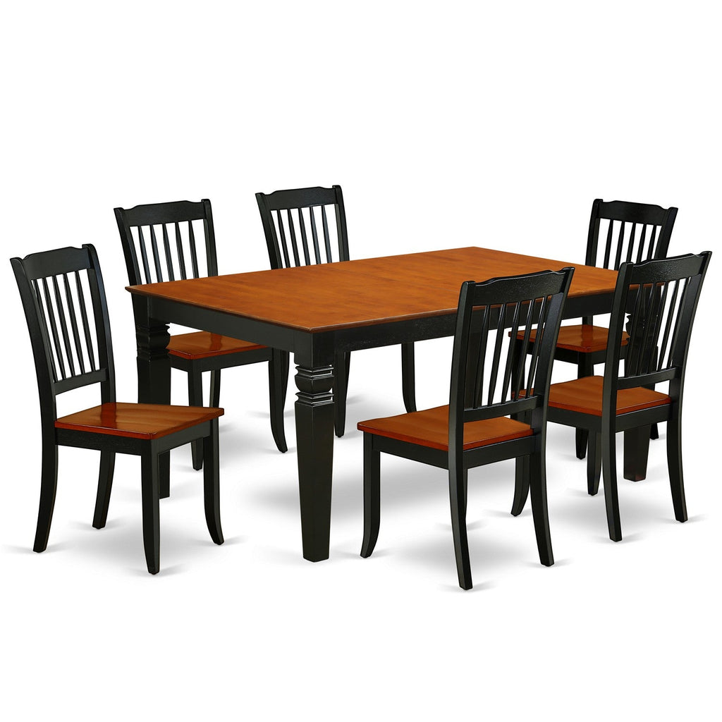 East West Furniture WEDA7-BCH-W 7 Piece Modern Dining Table Set Consist of a Rectangle Wooden Table with Butterfly Leaf and 6 Dining Chairs, 42x60 Inch, Black & Cherry