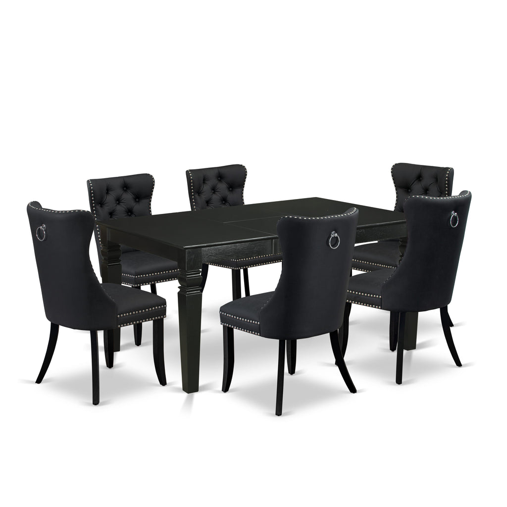 East West Furniture WEDA7-BLK-12 7 Piece Dining Table Set Contains a Rectangle Kitchen Table with Butterfly Leaf and 6 Upholstered Chairs, 42x60 Inch, Black