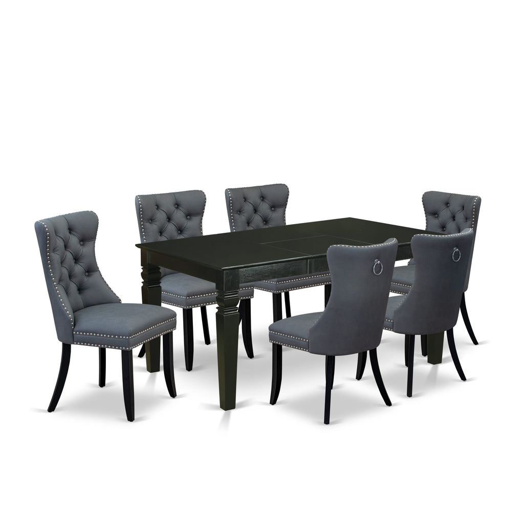 East West Furniture WEDA7-BLK-13 7 Piece Kitchen Table Set Contains a Rectangle Dining Table with Butterfly Leaf and 6 Upholstered Chairs, 42x60 Inch, Black
