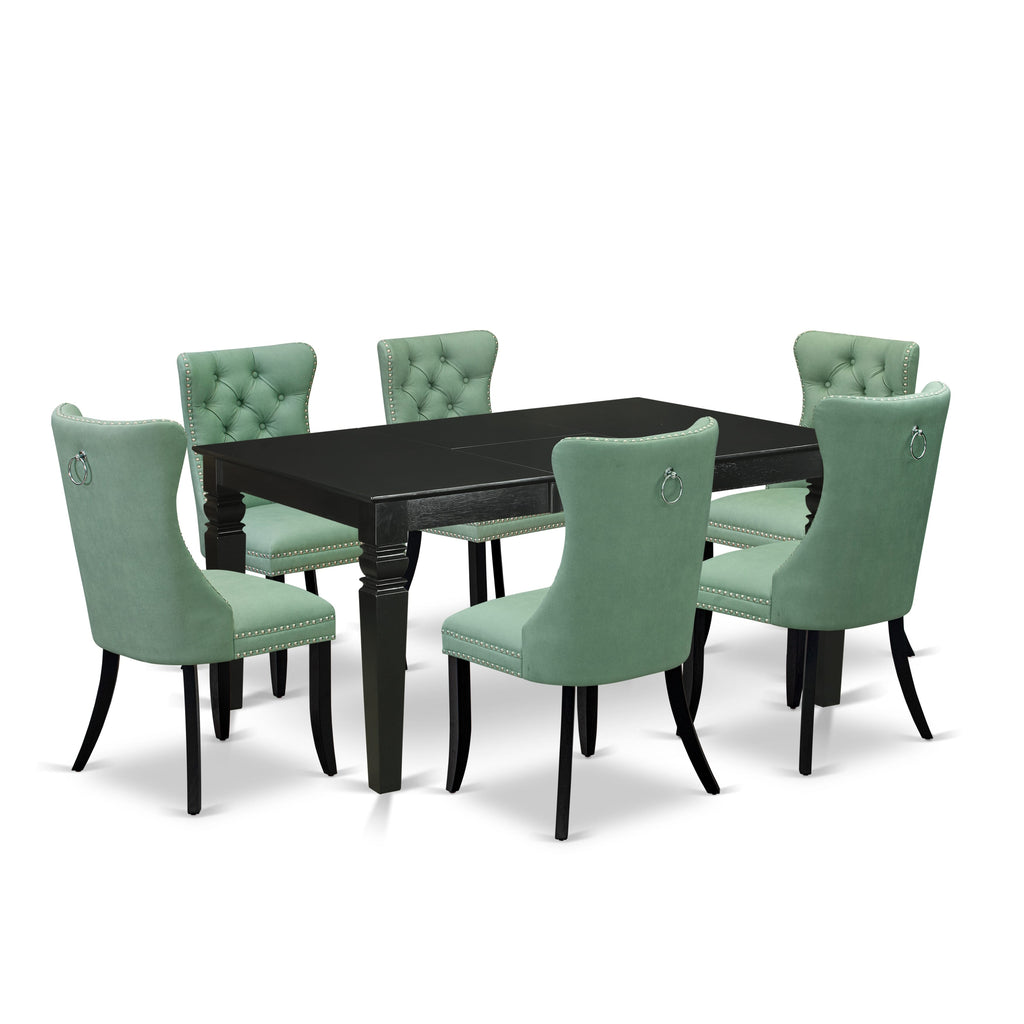 East West Furniture WEDA7-BLK-22 7 Piece Dining Set Consists of a Rectangle Kitchen Table with Butterfly Leaf and 6 Upholstered Chairs, 42x60 Inch, Black
